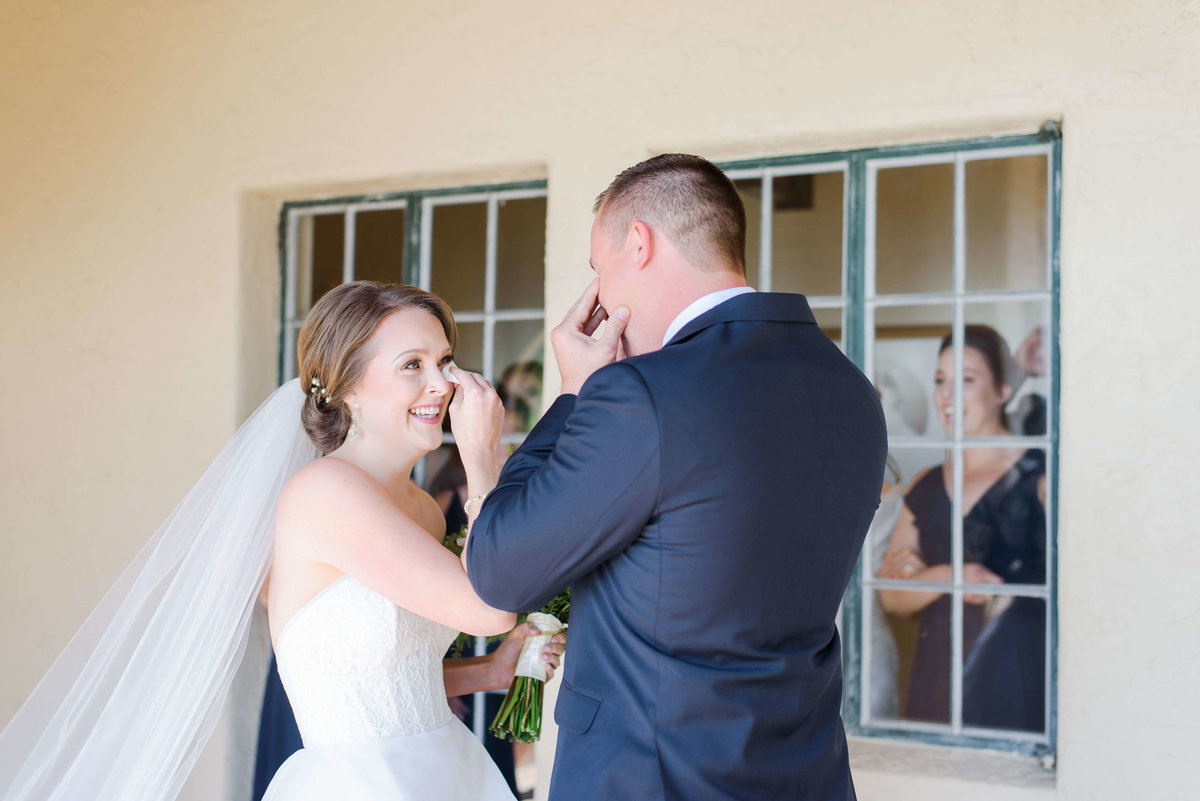 Bride and Groom crying together as they see each other for the first time during their Powel Crosley wedding in Sarasota