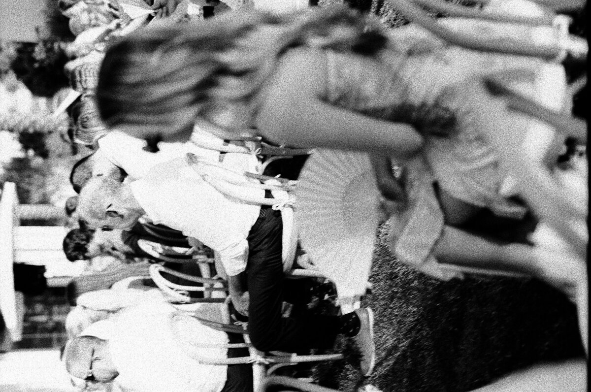 guests at reception shot on 35mmfilm black and white