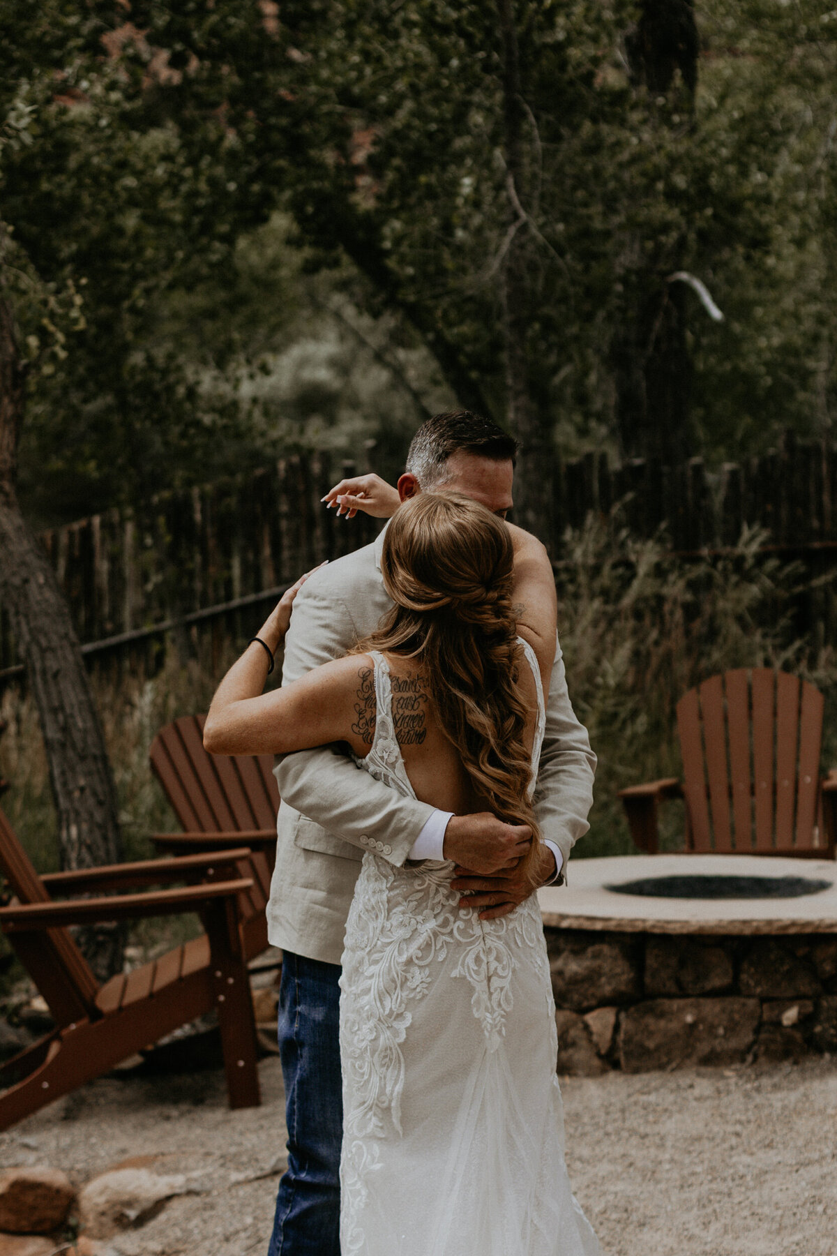 groom seeing his bride for the first time during their first look