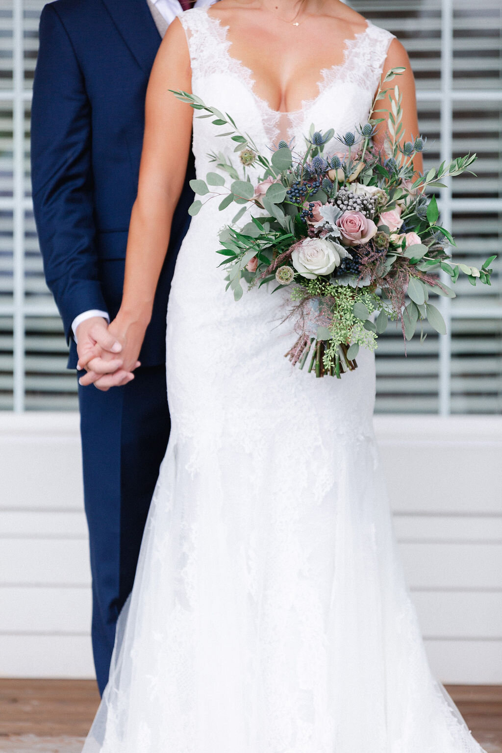 Bridal Bouquet in dusty blue, pink and white.