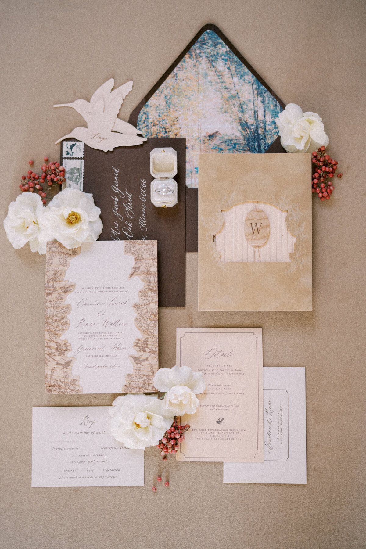 chicago wedding photography by Allison Francois Photography of bridal details including invites, flowers, and rings
