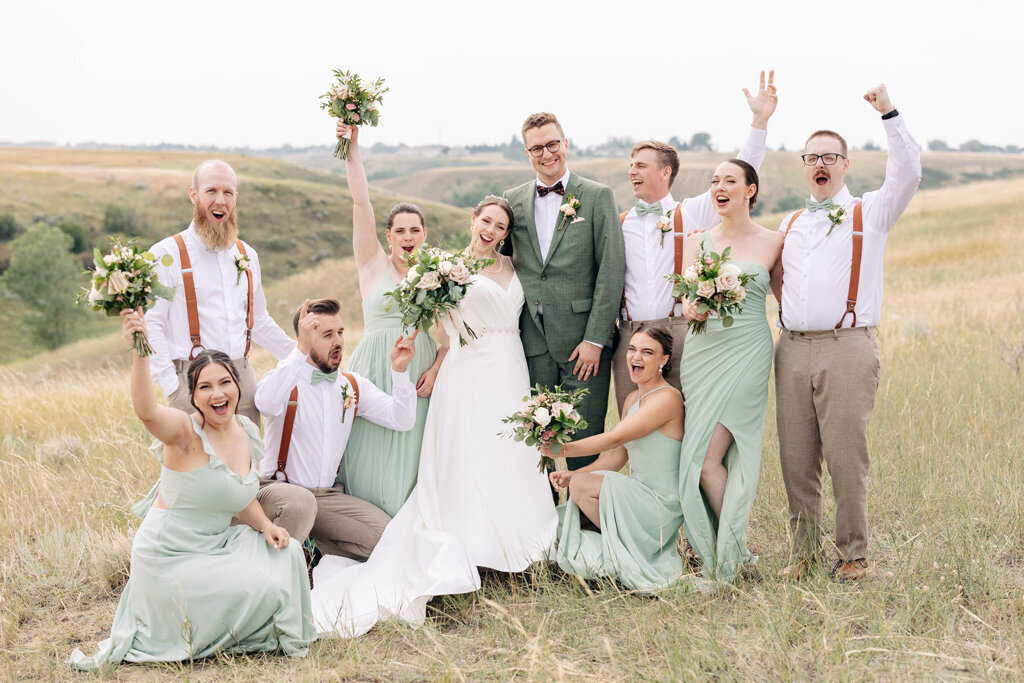 Fun wedding party, captured by Lorissa Lee Photography. Featured on Brontë Bride.