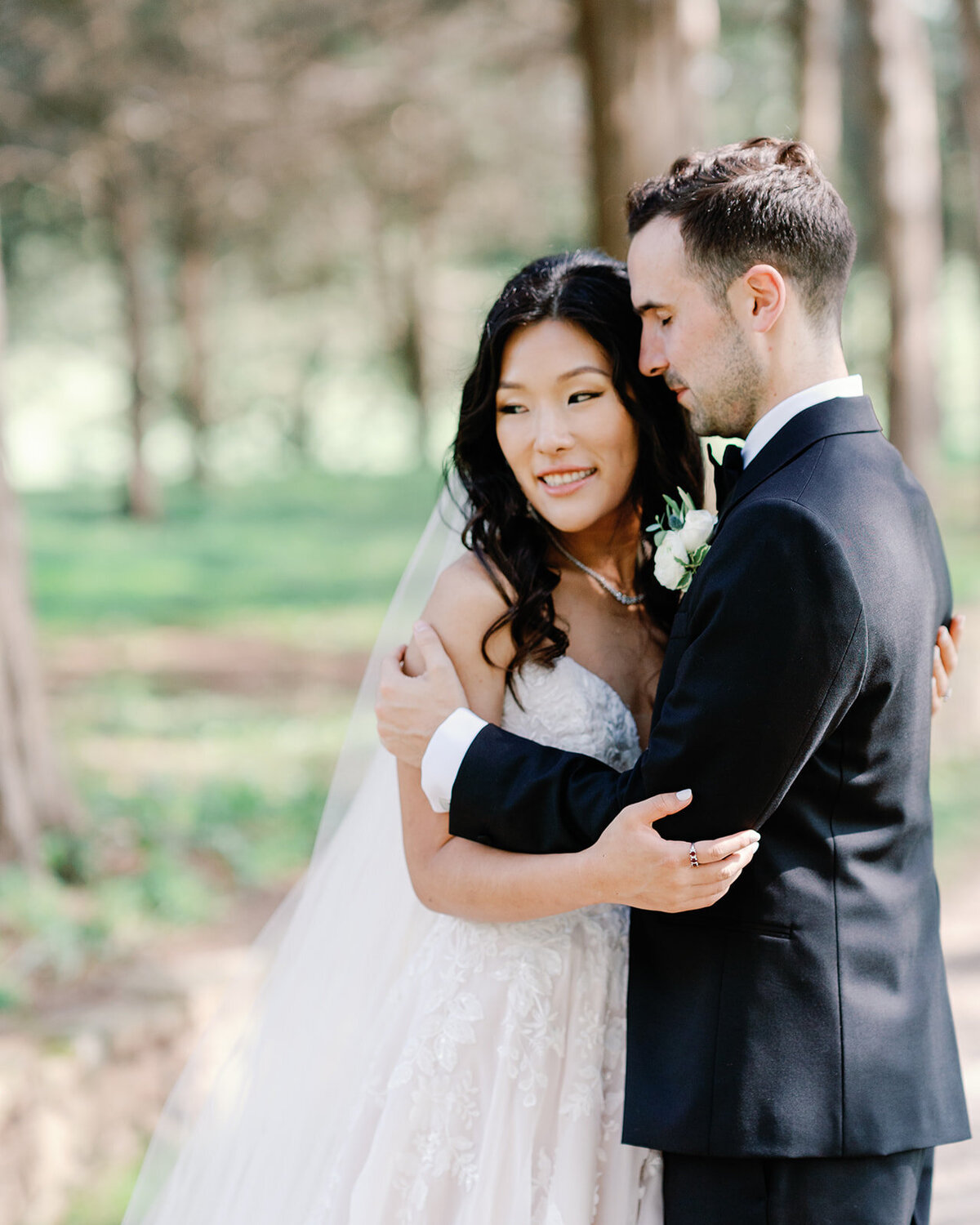 Couple glance to the side