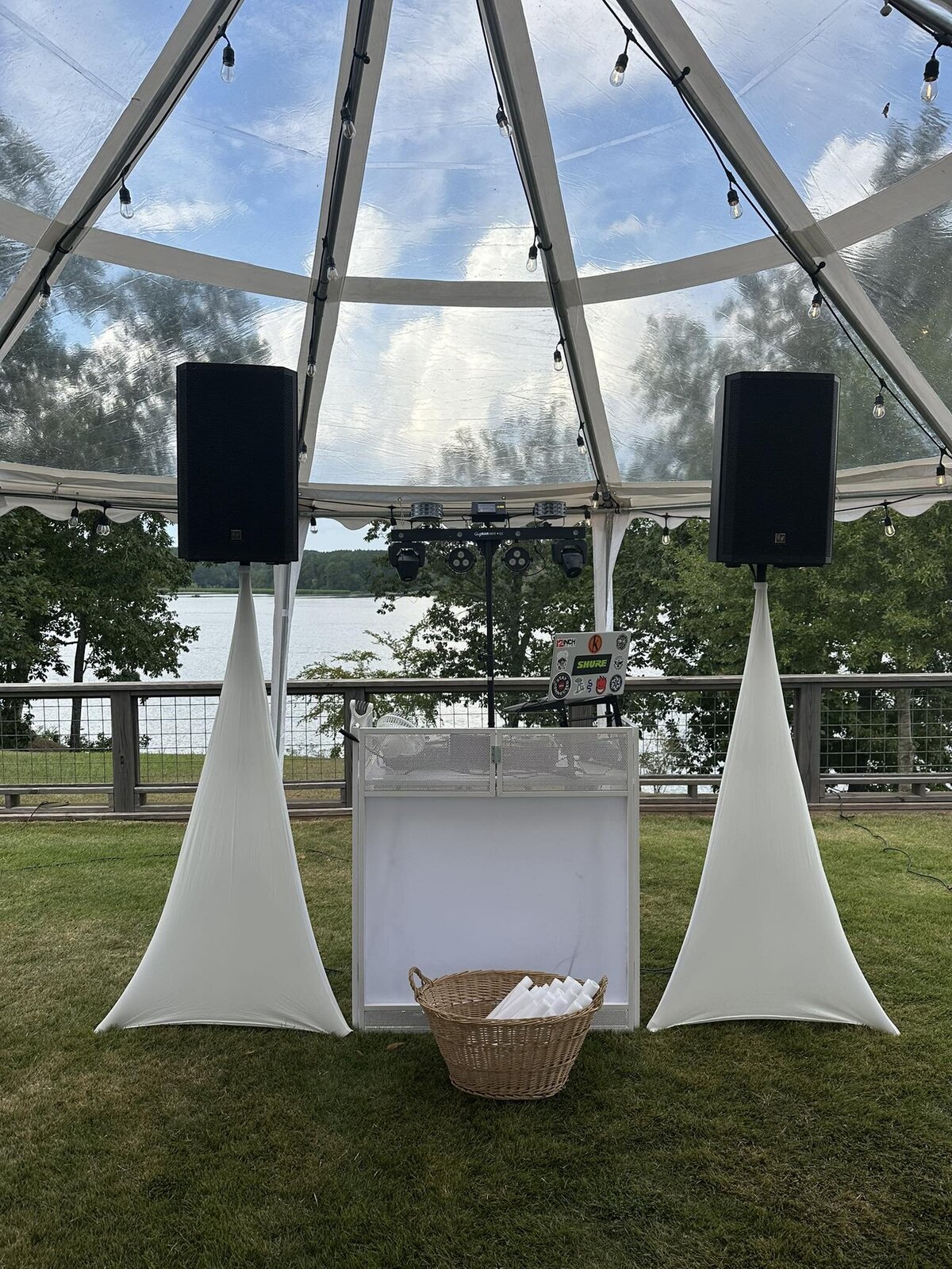 DJ Equipment Setup for Reception at The River At Club Blanton in Valley Alabama. 