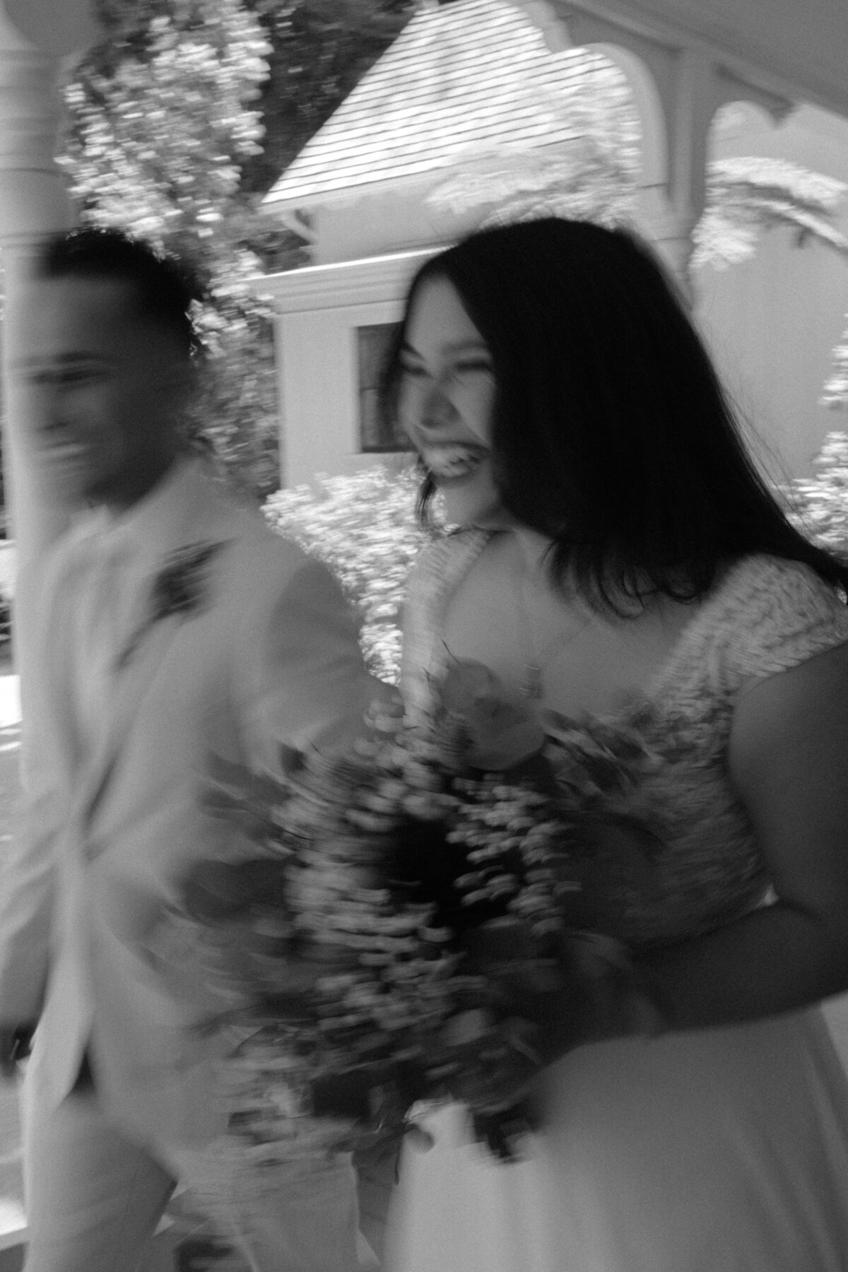 black and white film edit blurry wedding photo