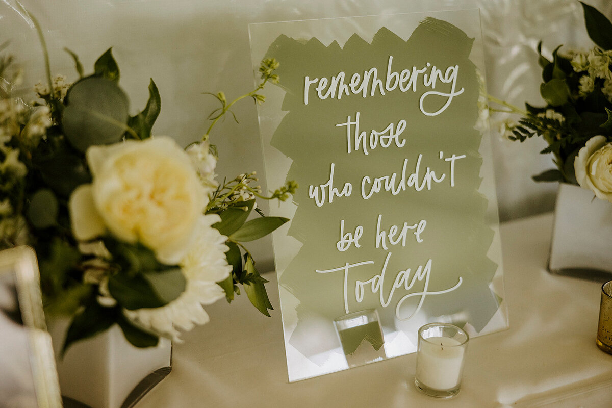 green brushback memory sign wedding