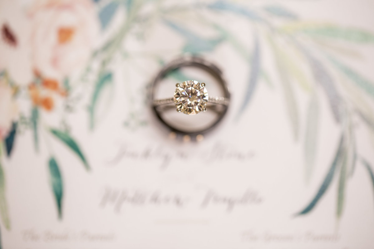 Wedding Photography, detail shot of rings and invitation