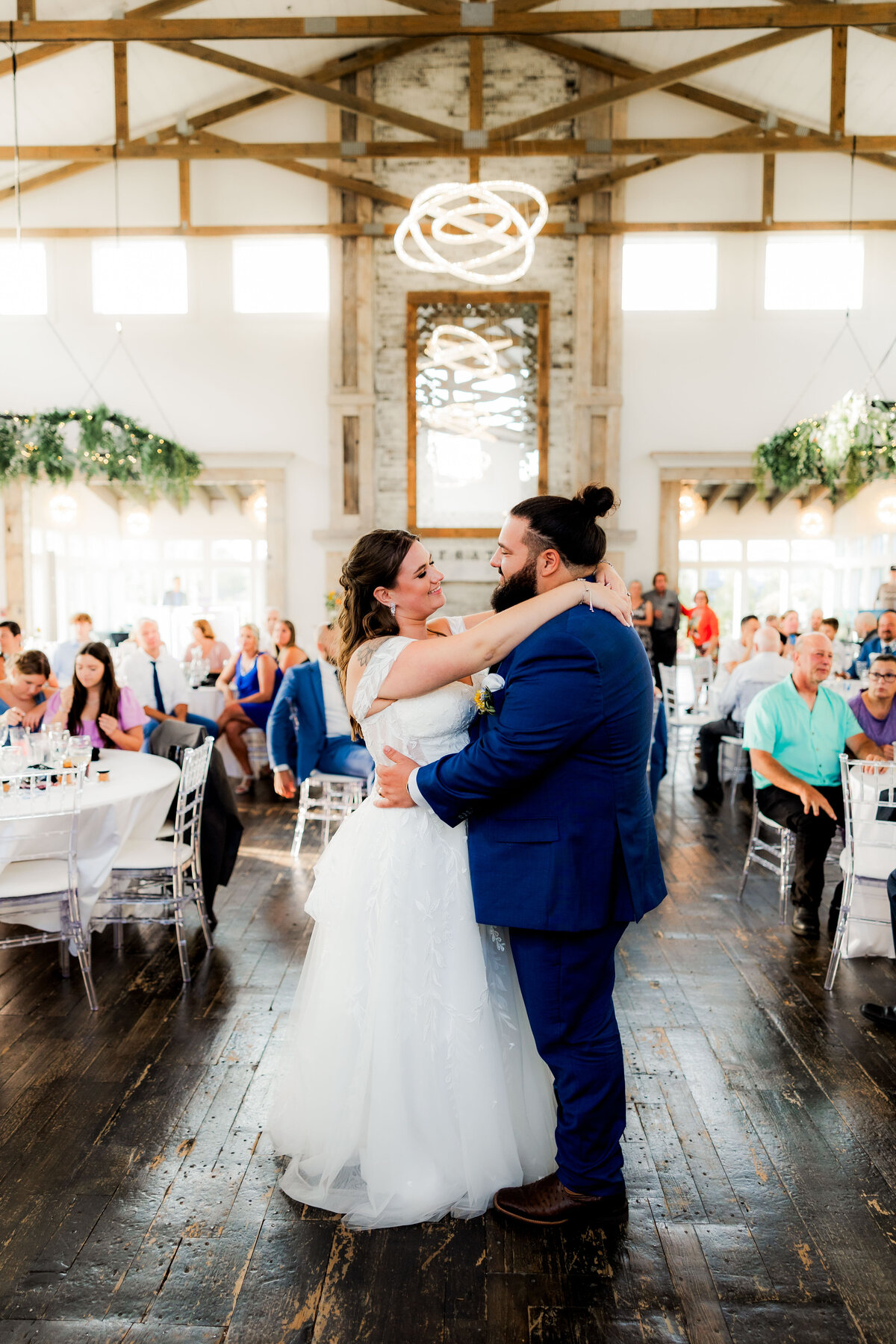 A couple share their first dance as husband and wife.