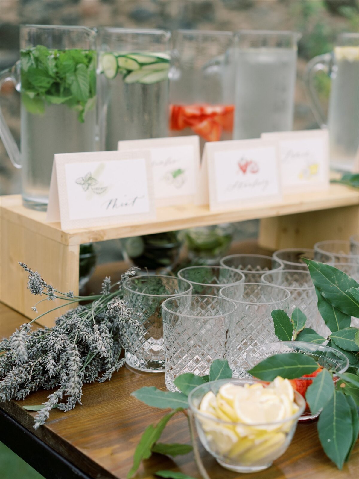 Garden-inspired details for an outdoor wedding cocktail
