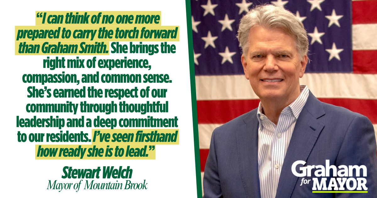 Good Morning, Mountain Brook! I’m excited to announce my candidacy for Mayor of Mountain Brook. It has been a tremendous honor to serve as your City Councilor, and after much thought and reflection, I believe the time has come to (Faceboo