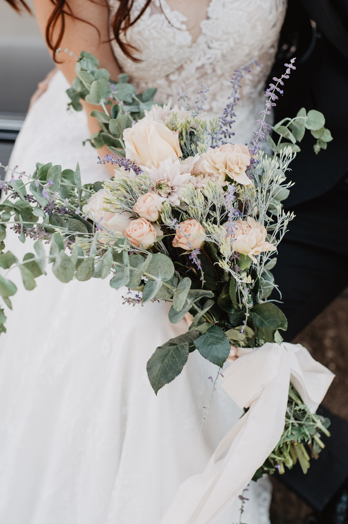 Jackson Hole photographers capture bridal bouquet with eucalyptus and lavender