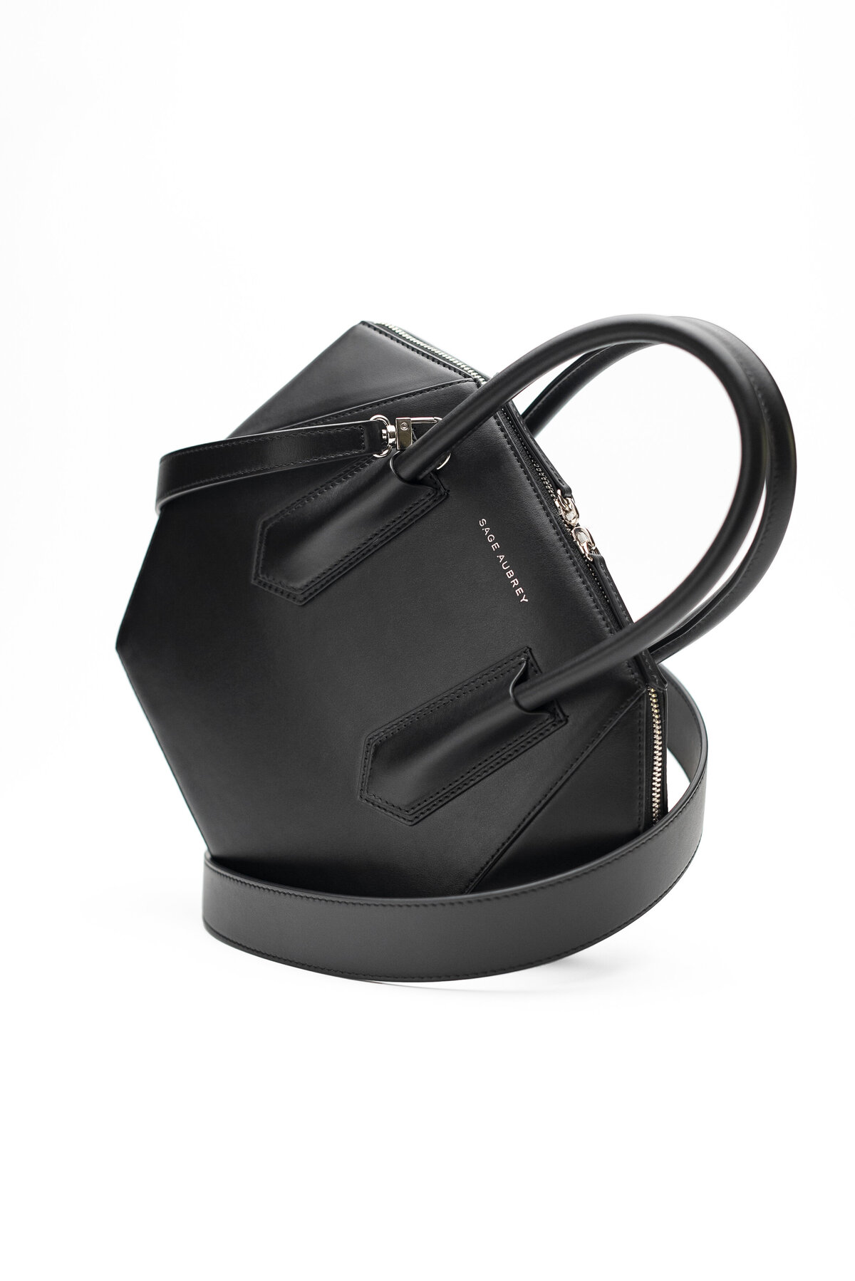 Sage Aubry geometric leather purse in Black