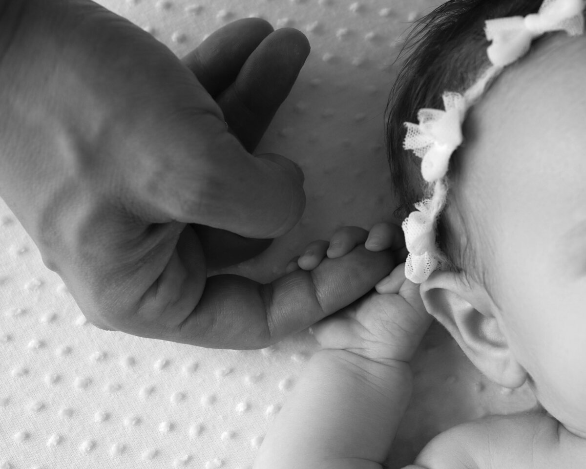 Black white newborn baby hands detail Georgetown artistic photographer