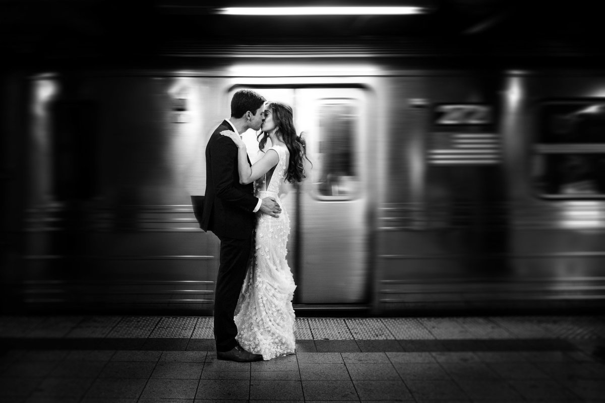 Bride and Groom in NYC subway