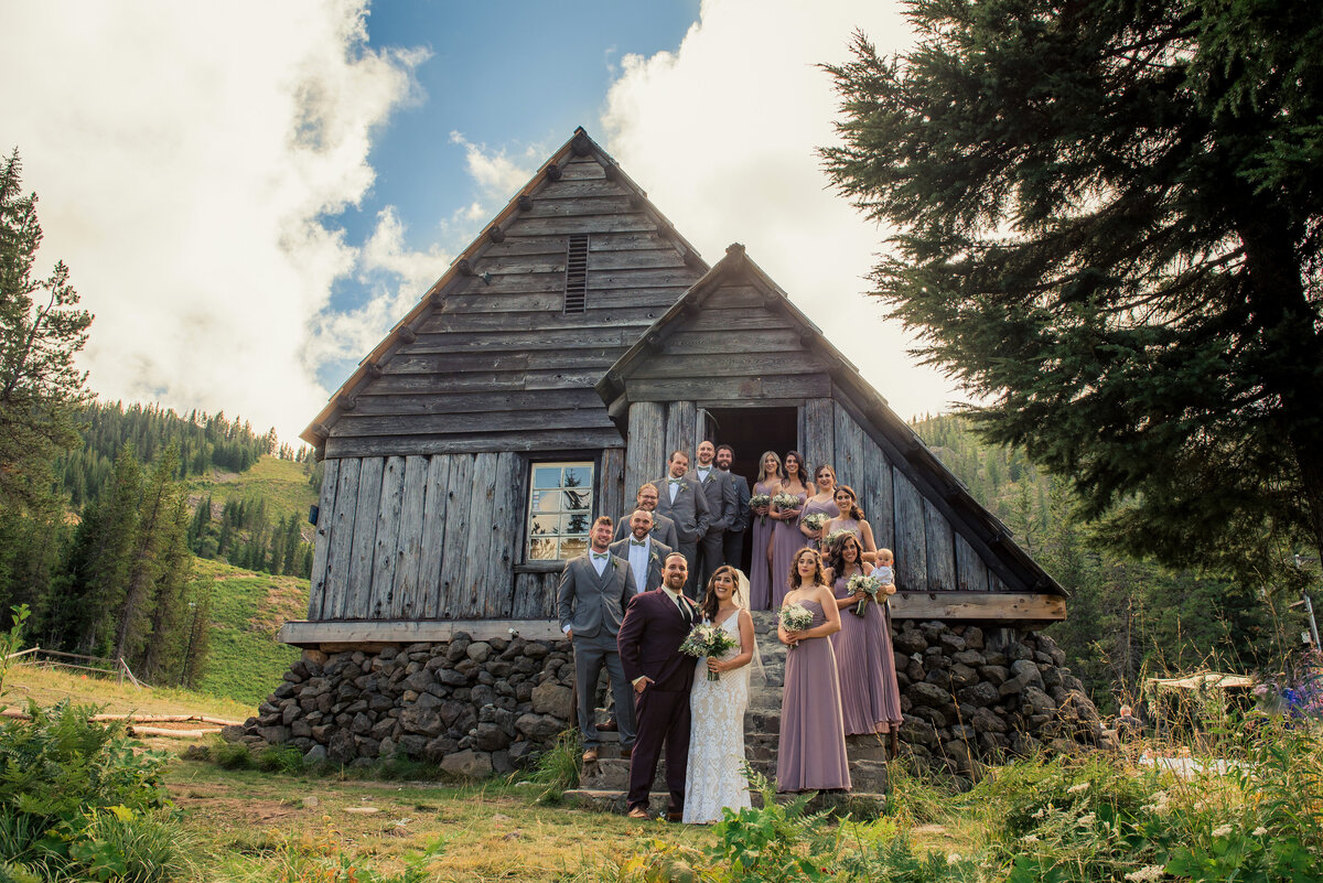 bridal party and old building