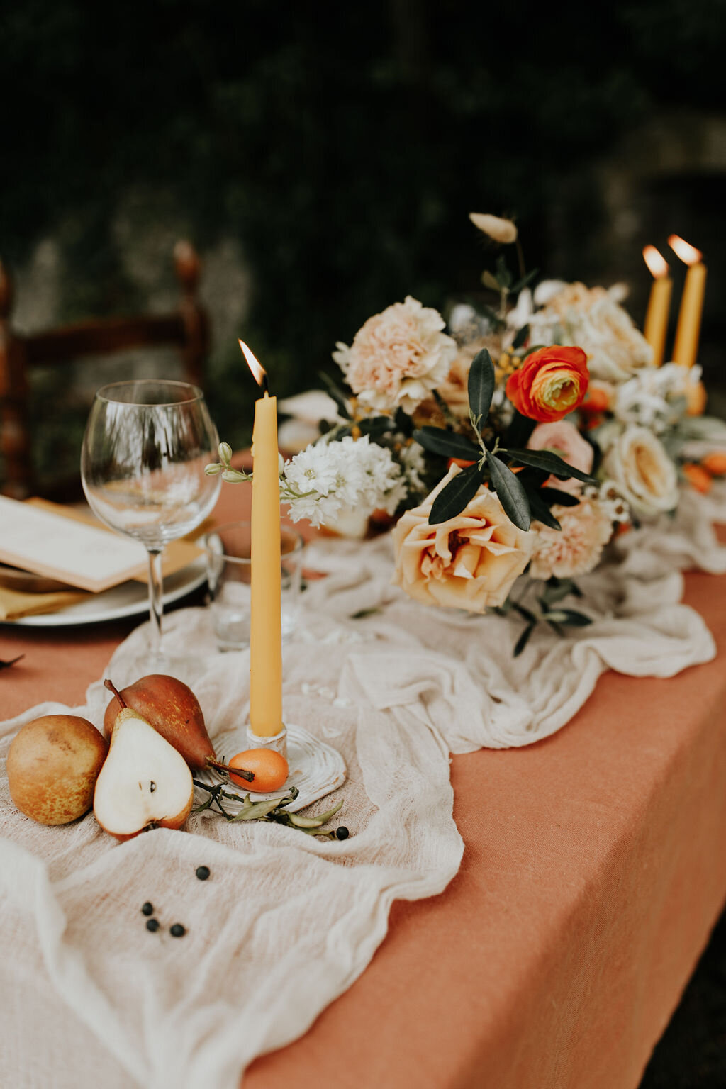 Tuscany boho earthy organic Tablescape wedding flowers