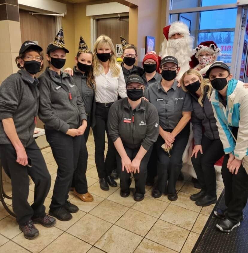 Tim Hortons team photo during Christmas