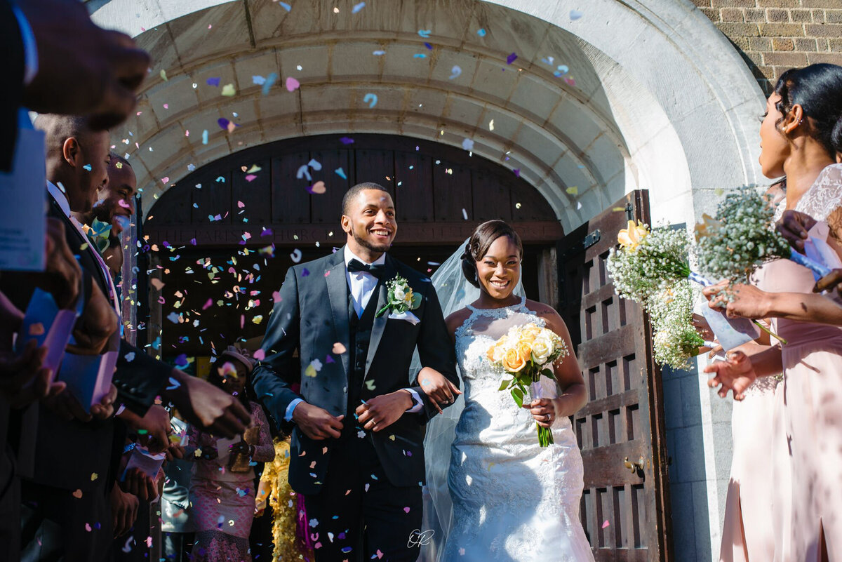 Couple exiting their wedding ceremony with confetti, image by OR Imagery, authentic and intimate wedding photographer in Calgary, Alberta. Featured on the Bronte Bride Vendor Guide.