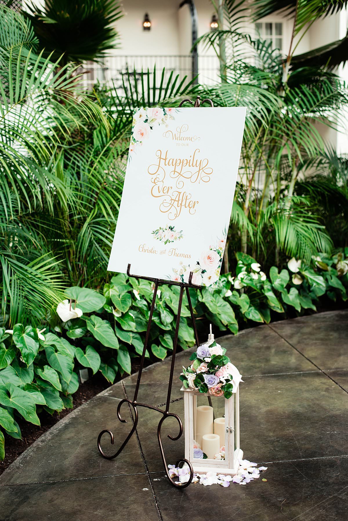 Happily Ever After welcome sign at the front of the ceremony site inside Gaylord Opryland