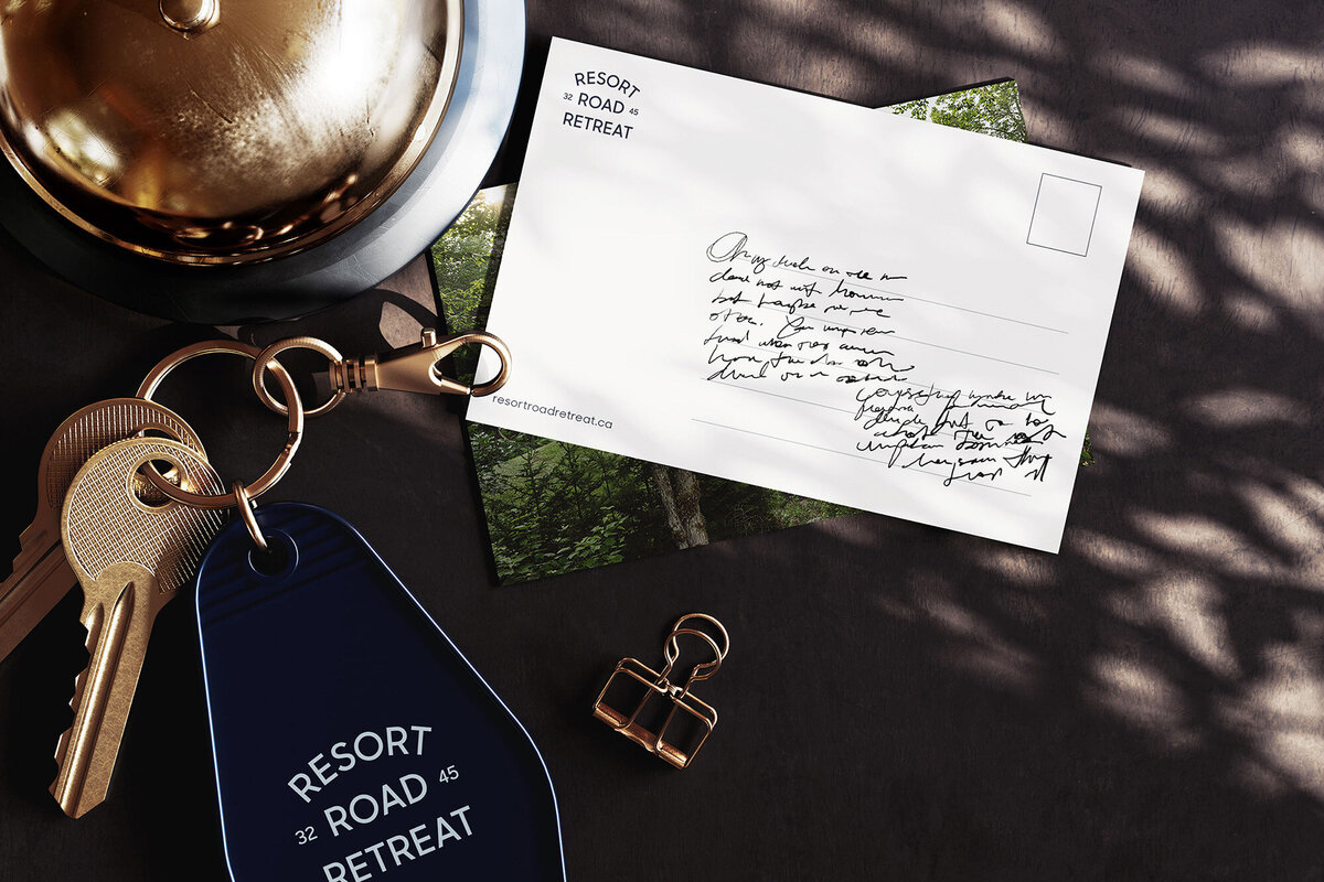 Logo showcased on a keychain as well as on a postcard design