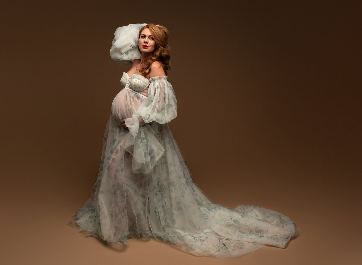 Long Sleeve Mock Neck Maternity Gown with Mini Train