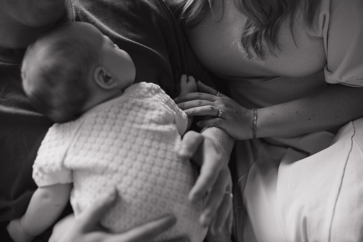 Black and white Indianapolis candid newborn photography