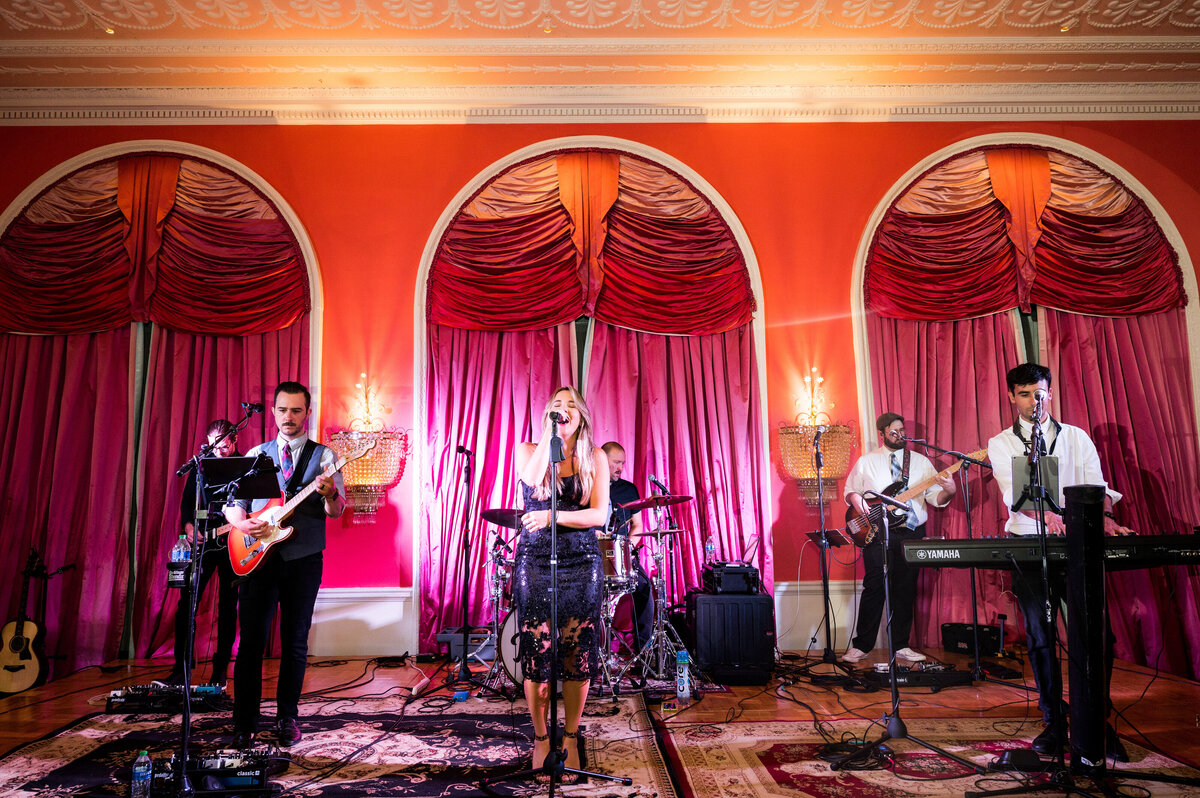 band setup for wedding reception at greenbrier resort cameo ballroom