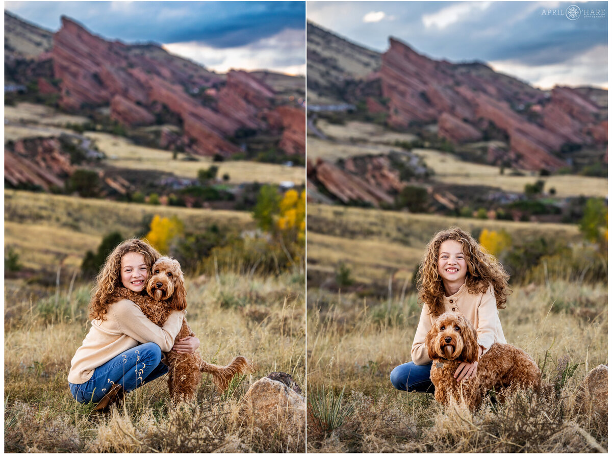 Girl with Her Dog Near Red Rocks in Colorado