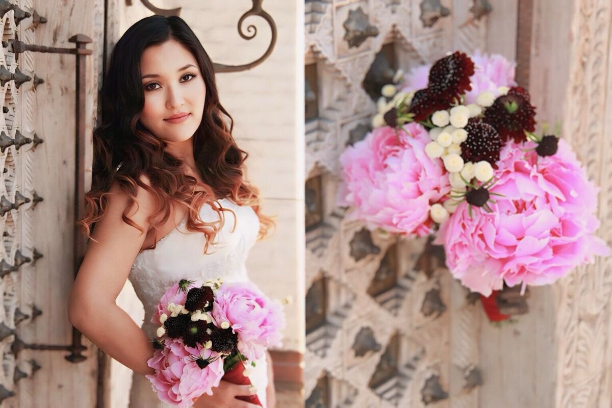 Caroline Morey Destination Wedding Photographer Laguna Beach Wedding Asian Bride beautiful florals vintage dress ornate doorwayIMG_9326