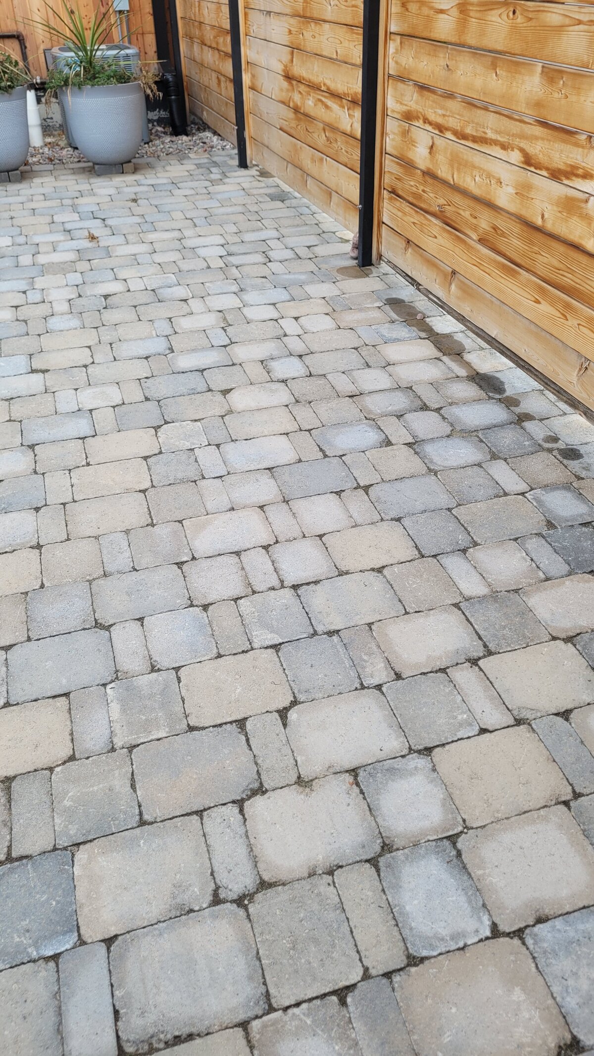 A geometric patio made of paving bricks in Missoula, MT.