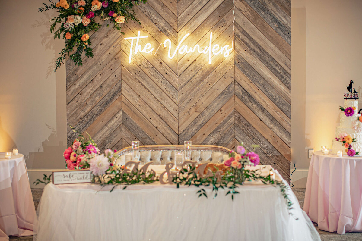 Wedding Reception Sweetheart Table Rustic Backdrop