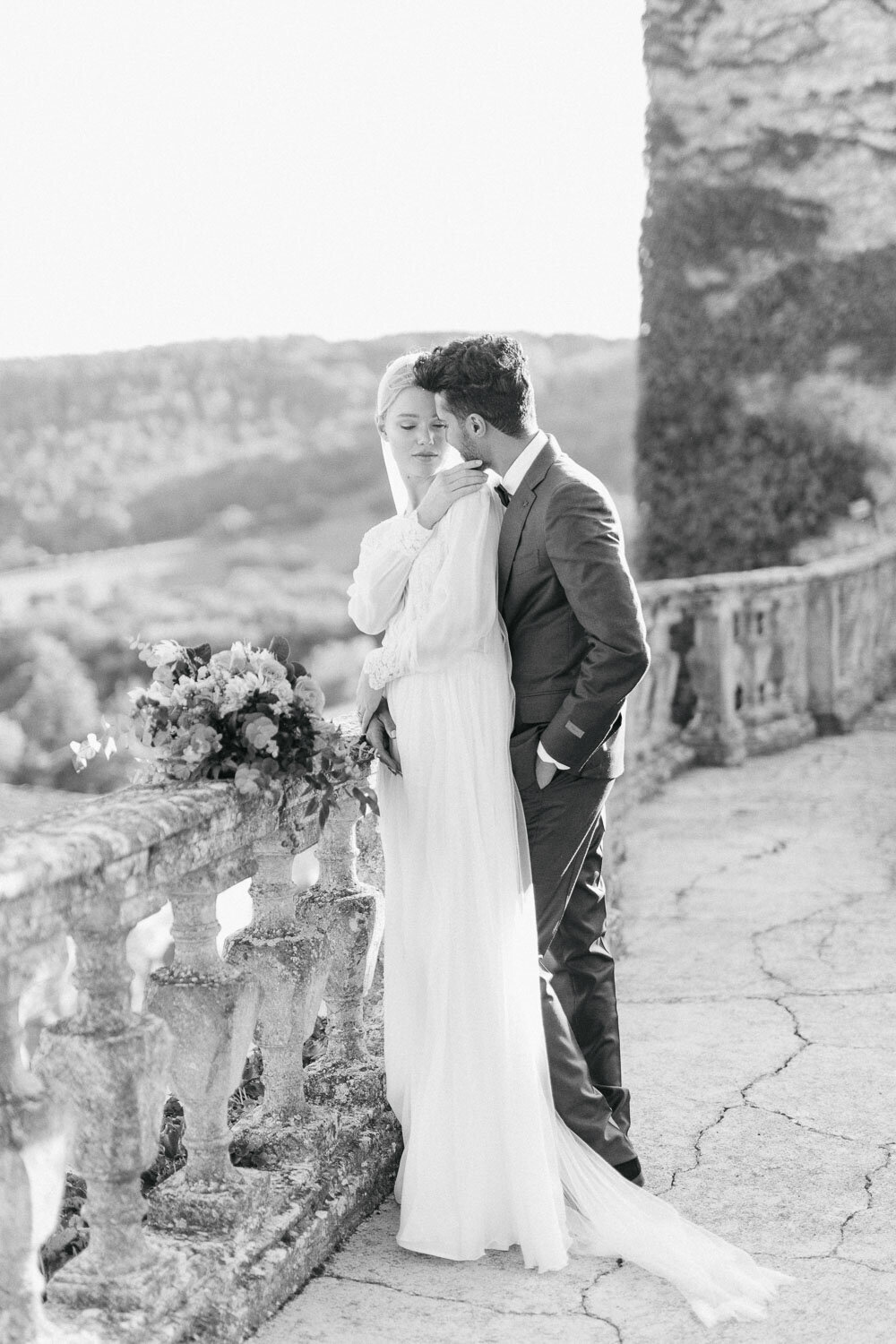 black and white bride and groom portrait