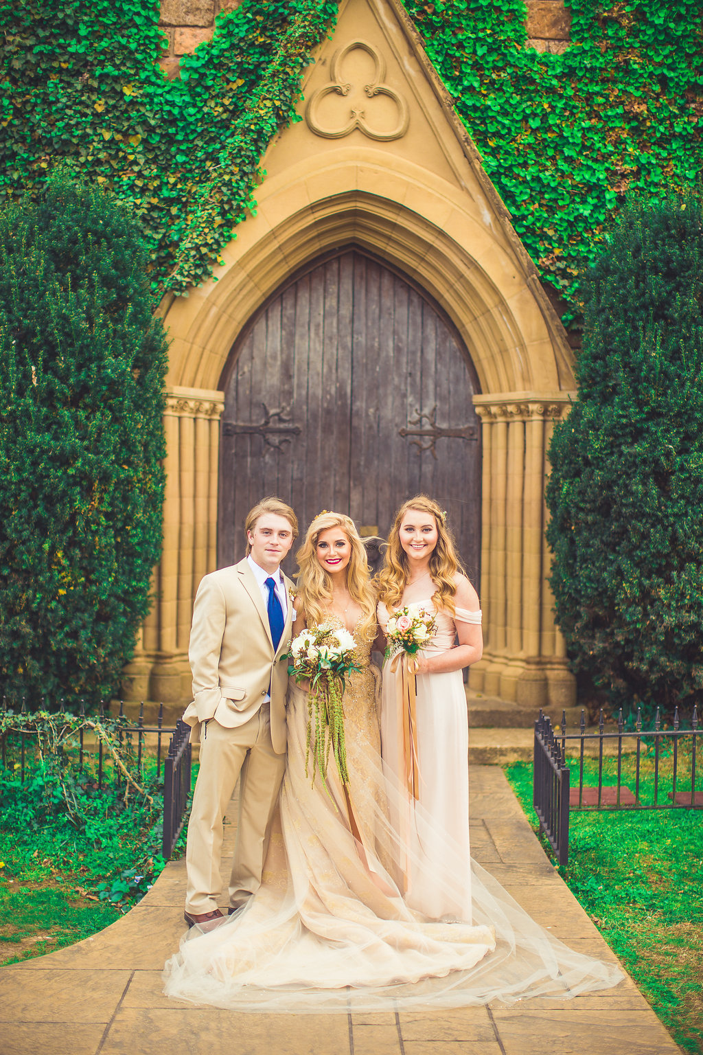Wedding Photograph Of Bride and Siblings in Suit and Dress Los Angeles