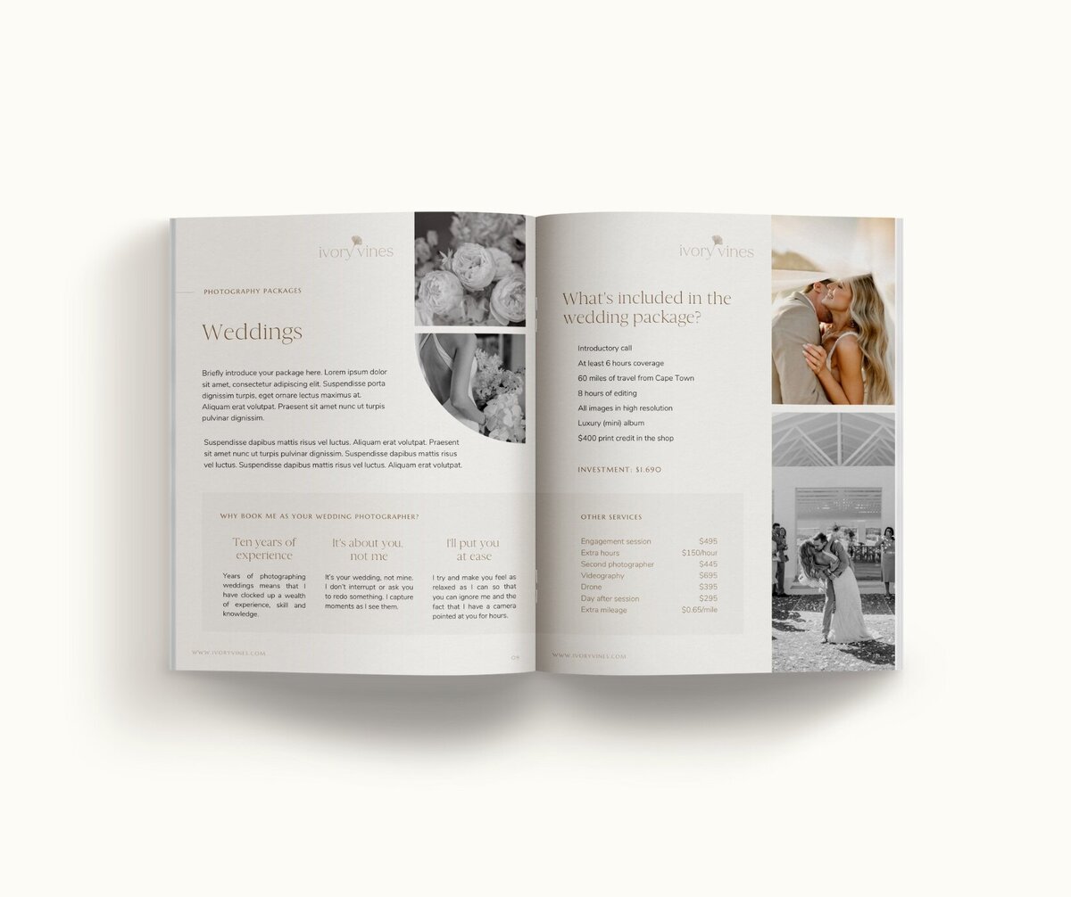 Neutral pricing guide template for photographers Ivory Vines  7