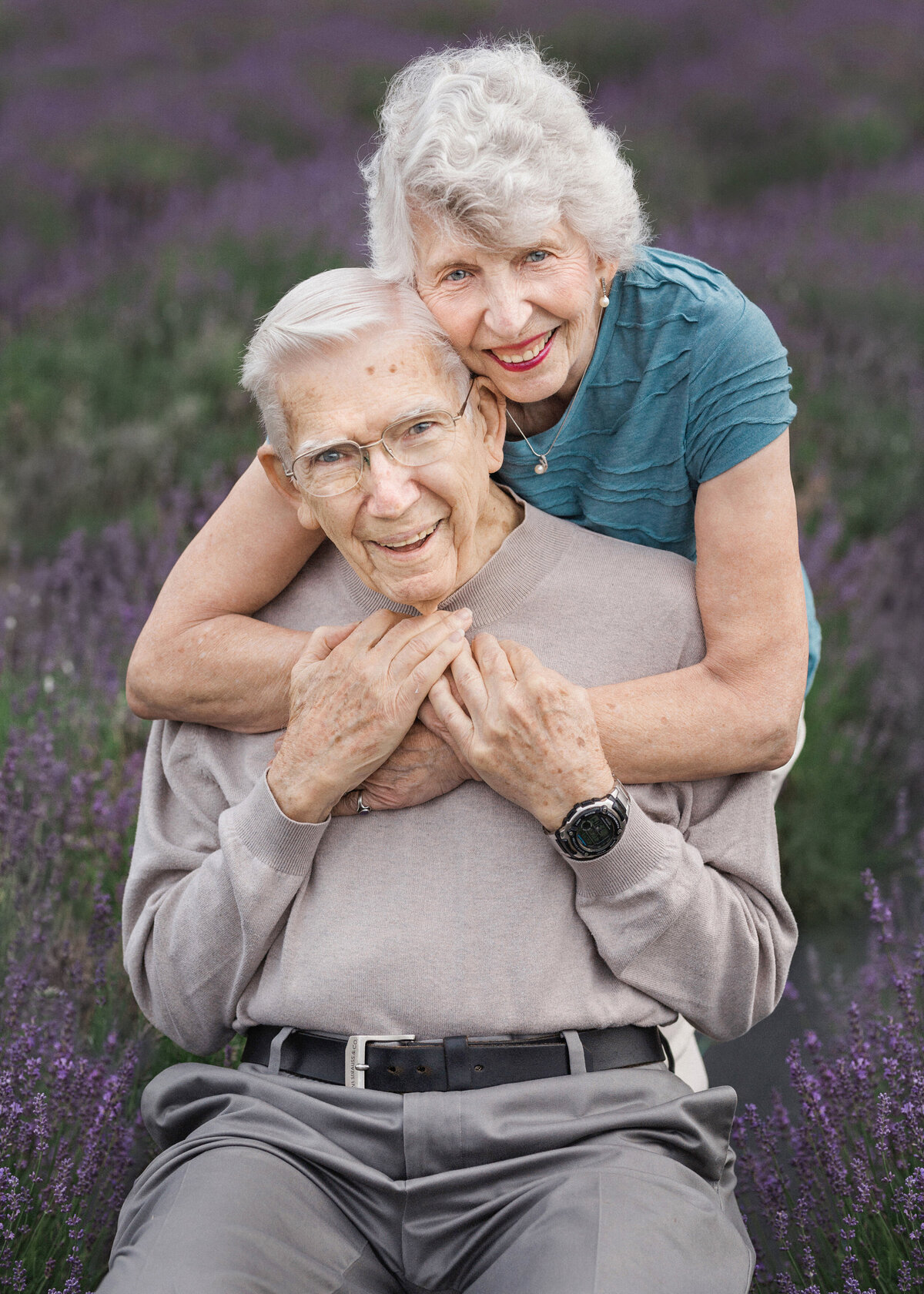 senior citizens smile for photos during nj portrait session in Montgomery, New Jersey.