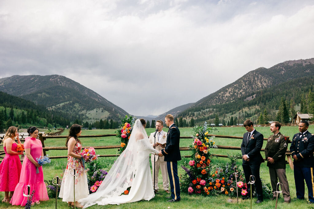 Outdoor wedding ceremony in Big Sky Montana at 320 Guest Ranch