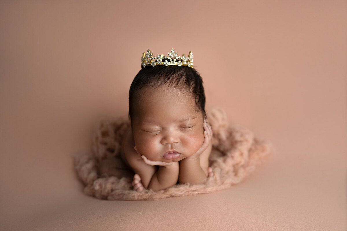 Newborn baby girl crown fluffy fur Cedar Park professional photographer