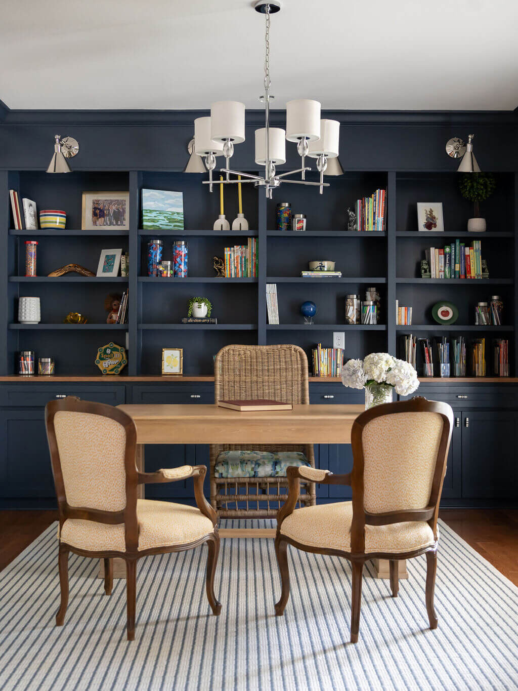 sweet southern home craftsman cutie dark blue study with shelves