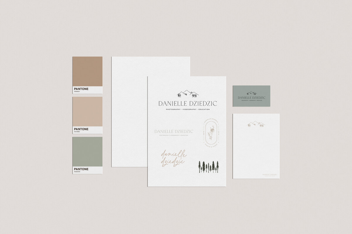 earth tone Pantone swatches and logos on paper