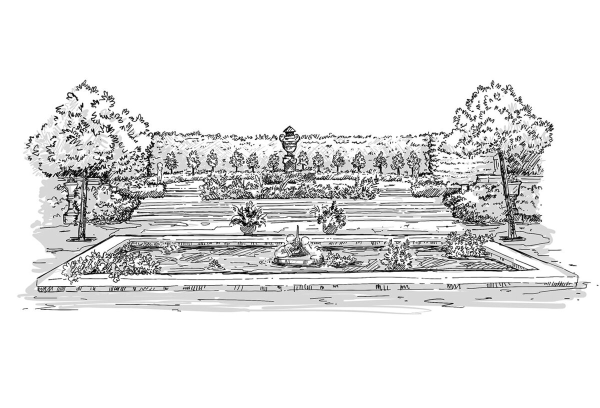 Illustration of a garden venue for a wedding