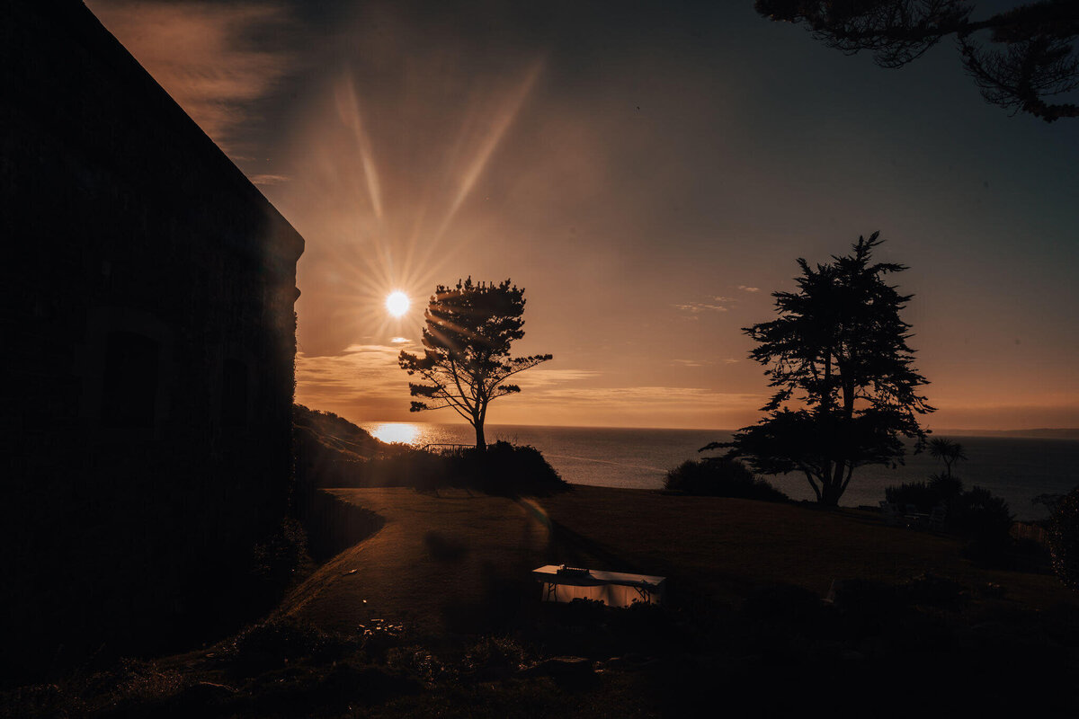A sunset view of the fort and the grounds