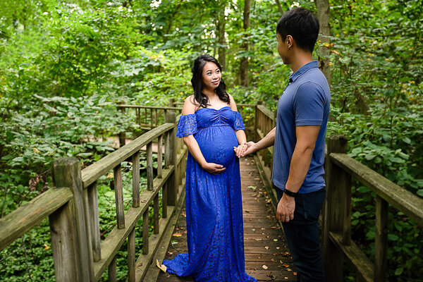 East Brunswick East Brunswick NJ Maternity Photographer Blue off-shoulder Lace Dress