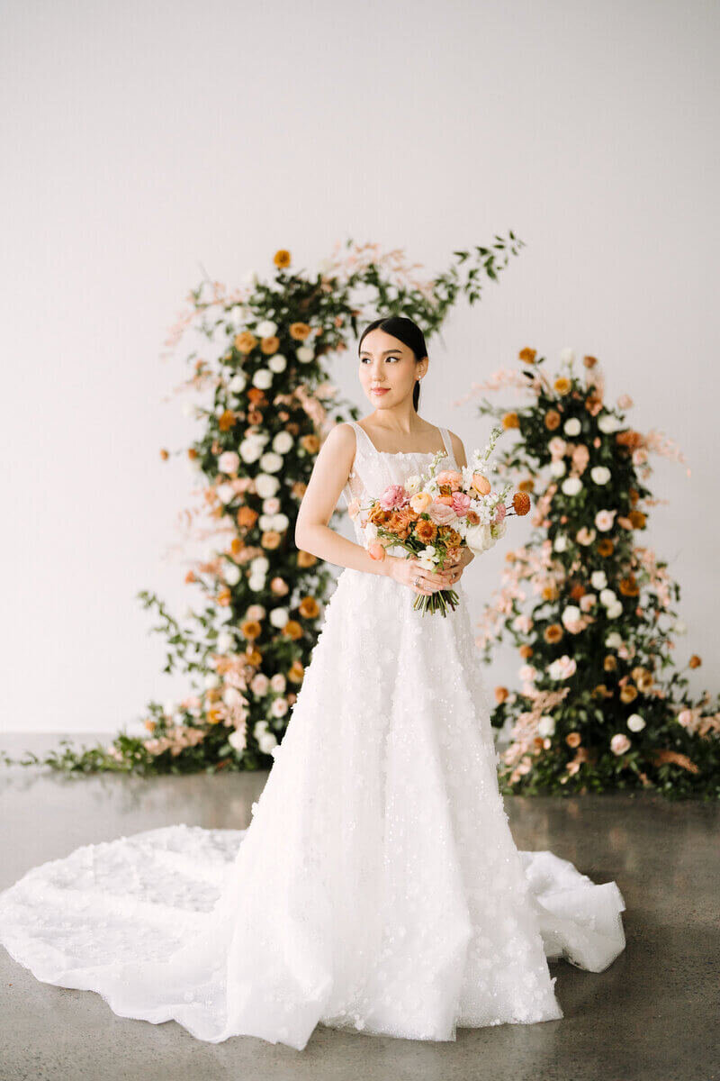Bride holding flowers at wedding planned by wedding planners chicago il