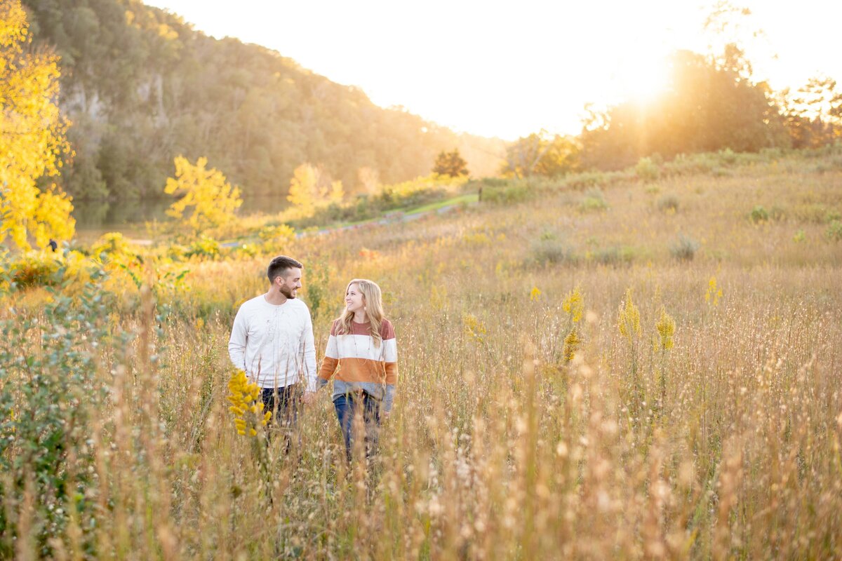 fall engagement session with fall colors