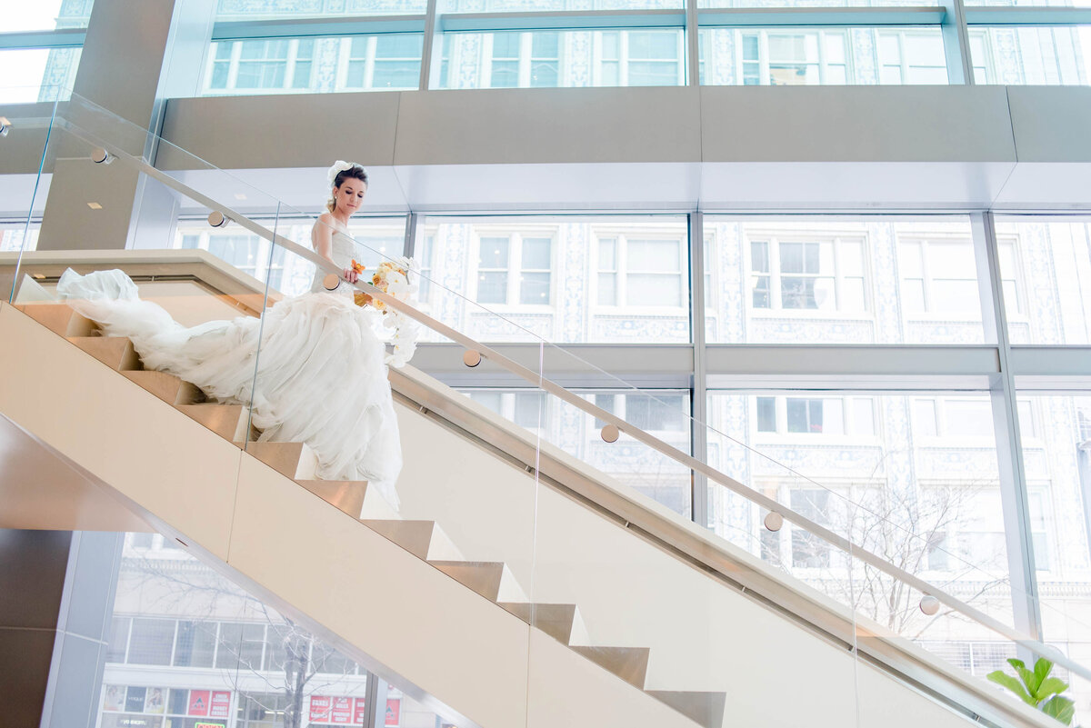fairmont hotel staircase bride walking down