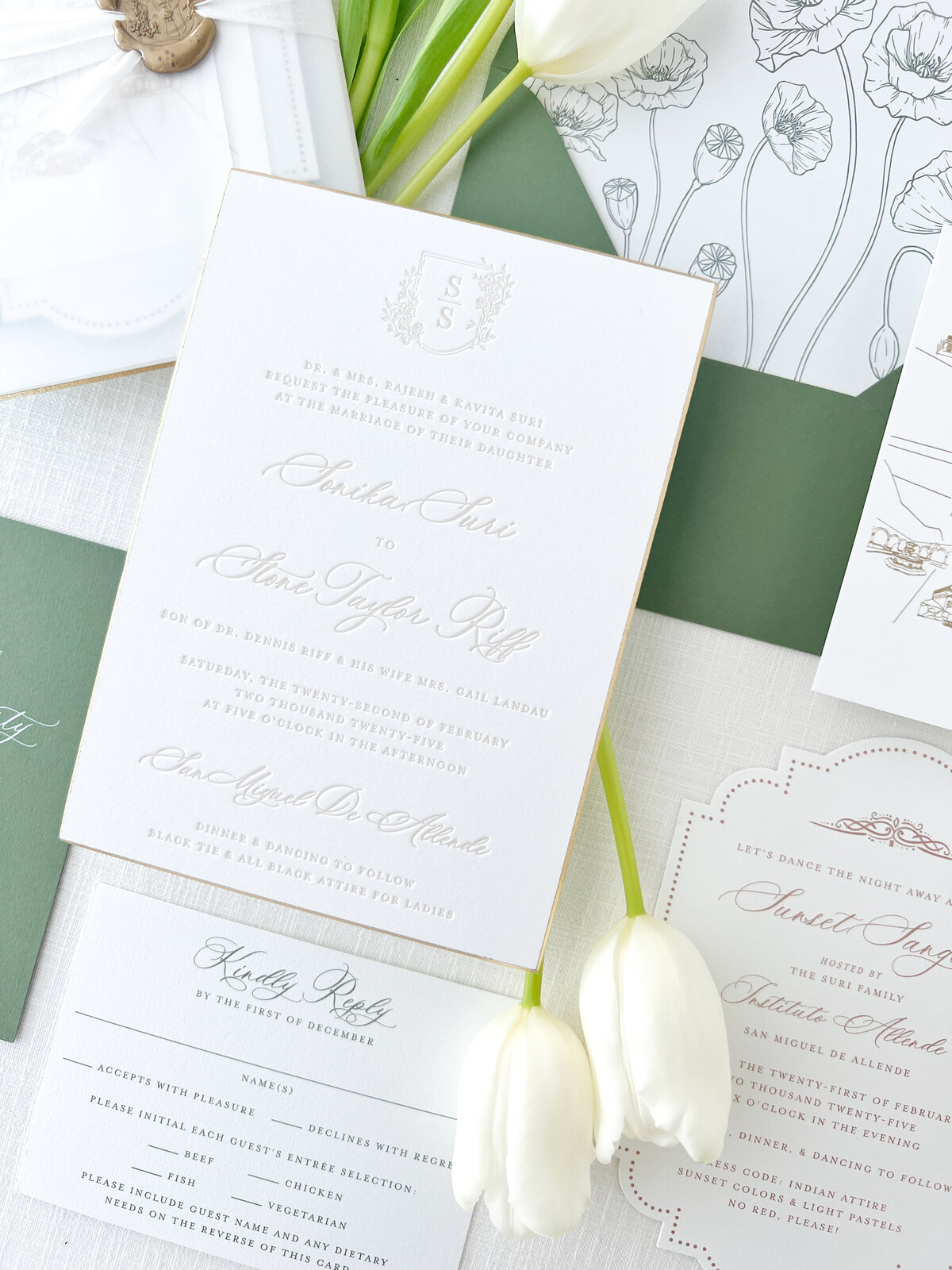 wedding invitation flat lay for a wedding in San Miguel de Allende