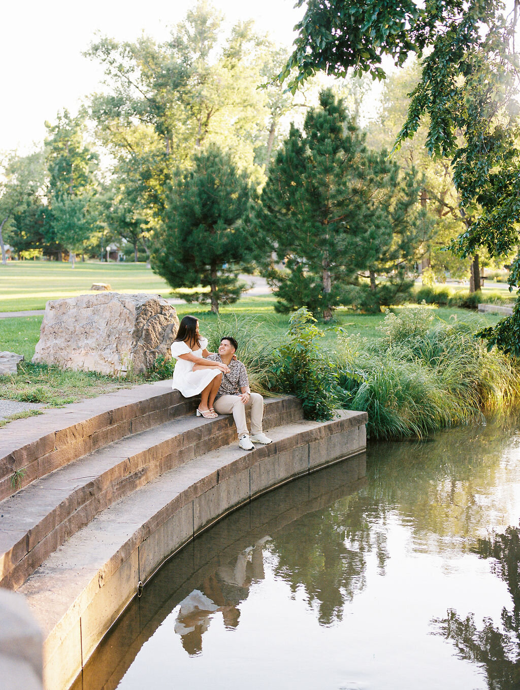 Washington Park engagement portraits on a sunny summer afternoon in Denver.