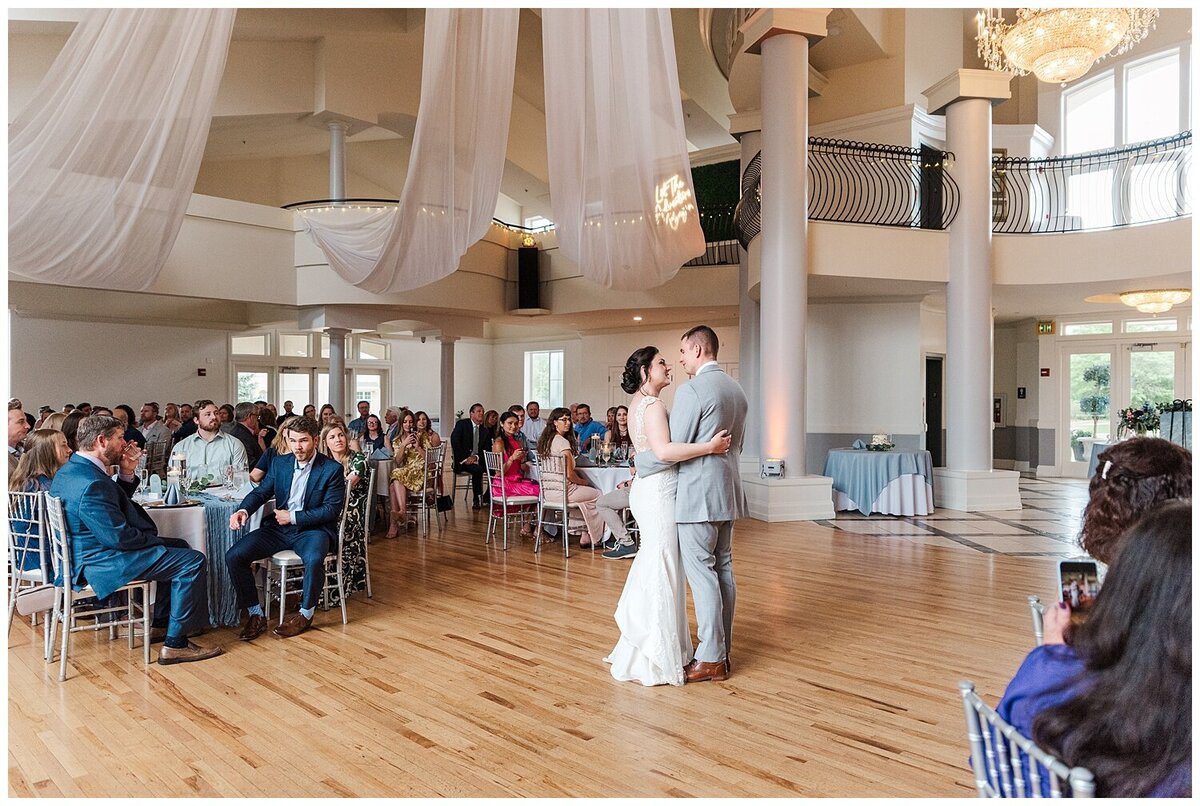 Denver wedding photographer captures bride and groom during their first dance at Chateaux Fox Meadows
