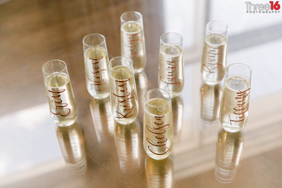Bridal Party shot glasses filled and ready