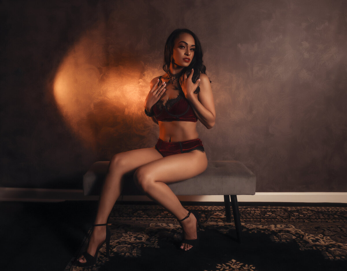 Savannah Boudoir Brunette on bench